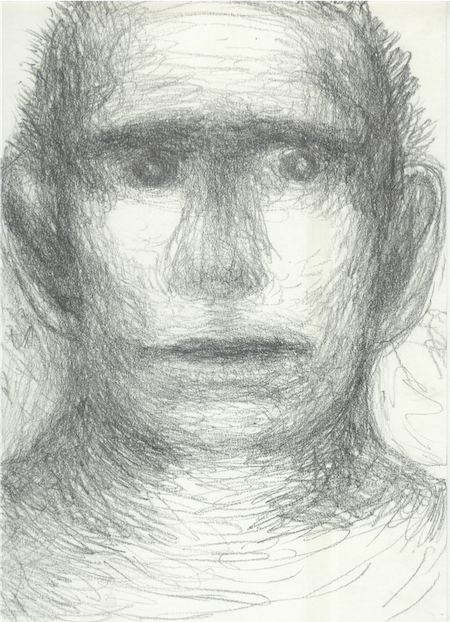 Miriam Cahn, überlebender, 8.2.98, crayon sur papier, 30 x 21 cm Dessin au crayon de l'artiste suisse Miriam Cahn datant de 1998 et représentant un survivant