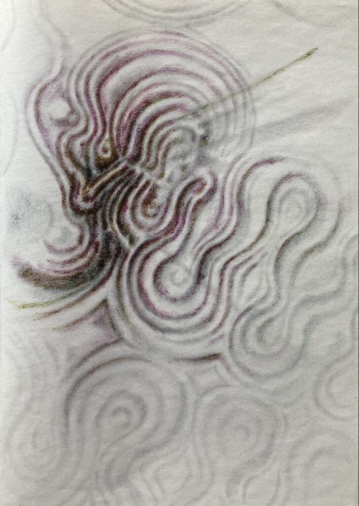 Bruno Botella, Untitled, 2021, calligraphy brush, 36 x 25,5 cm Calligraphy brush drawing by French artist Bruno Botella representing an unexpected and strange motif like a hallucination